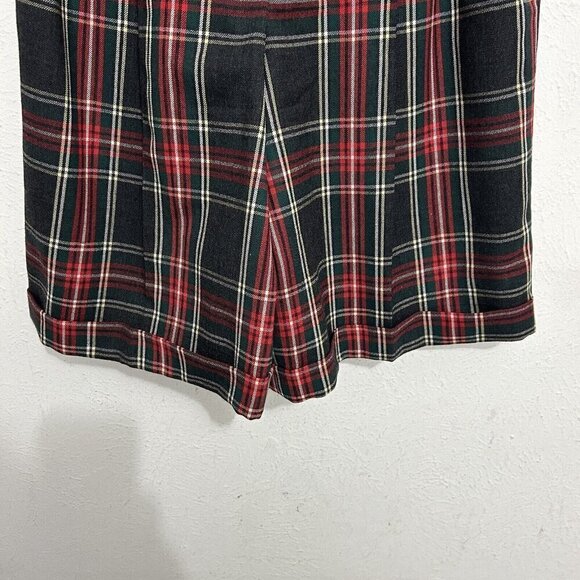 Vintage 90s Talbots High Waisted Red Tartan Plaid Wool Shorts Long Length Size 8 - Picture 3 of 8